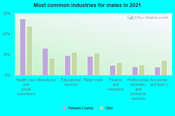 Most common industries for males in 2022