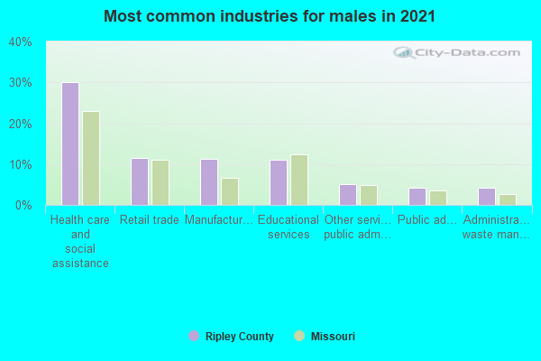 Most common industries for males in 2022