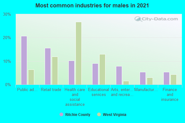 Most common industries for males in 2022