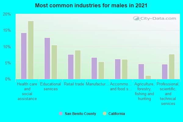 Most common industries for males in 2022