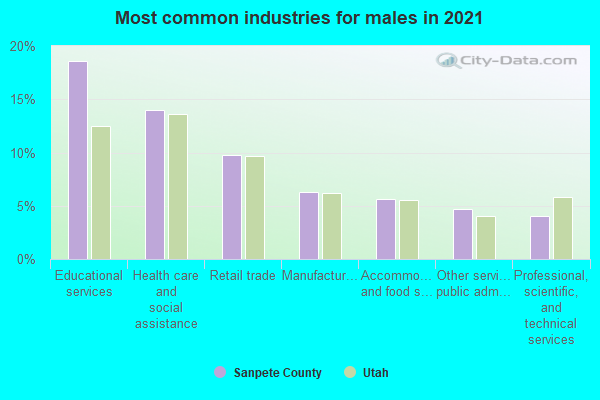 Most common industries for males in 2022