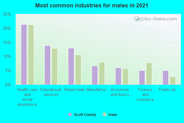 Most common industries for males in 2022