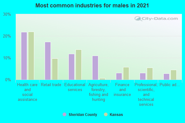 Most common industries for males in 2022