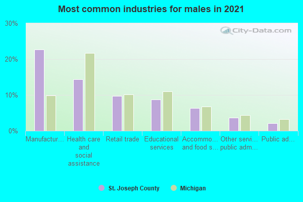 Most common industries for males in 2022