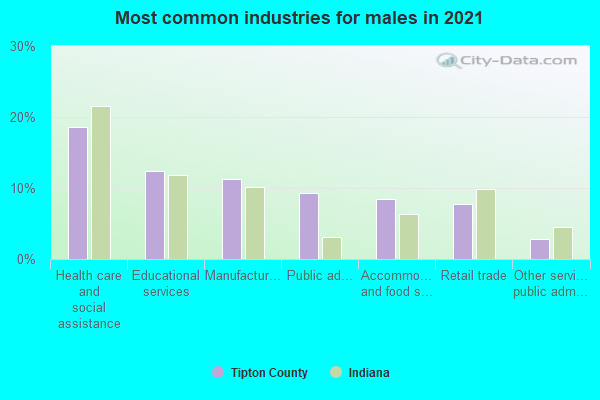 Most common industries for males in 2022