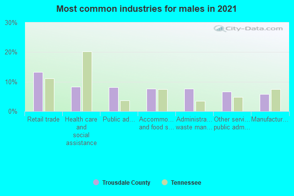 Most common industries for males in 2022