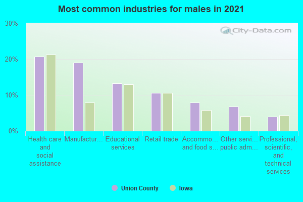 Most common industries for males in 2022