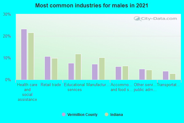 Most common industries for males in 2022