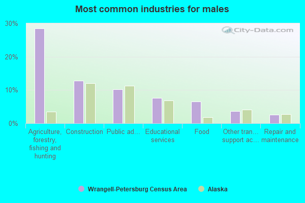 Most common industries for males