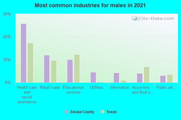 Most common industries for males in 2022