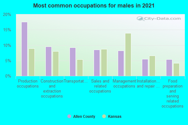 Most common occupations for males in 2022