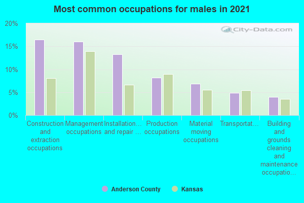 Most common occupations for males in 2022