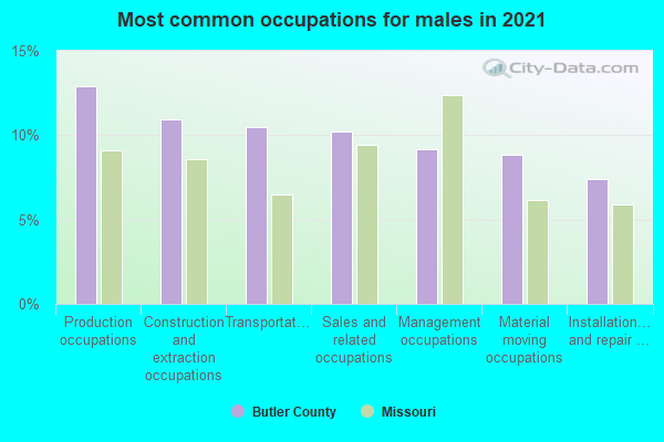 Most common occupations for males in 2022