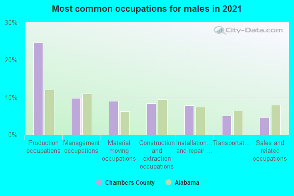 Most common occupations for males in 2022