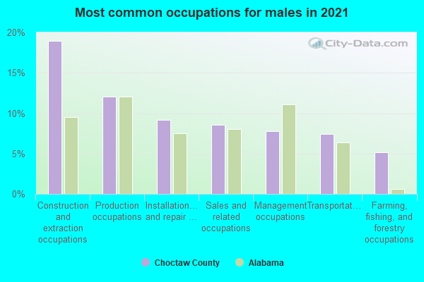 Most common occupations for males in 2022