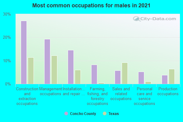 Most common occupations for males in 2022