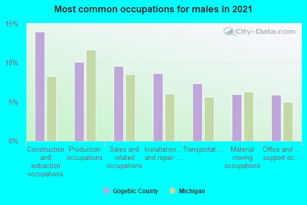 Most common occupations for males in 2022