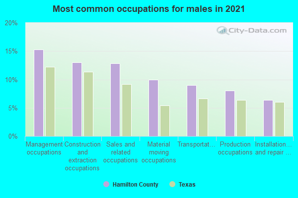 Most common occupations for males in 2022