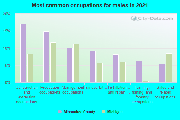 Most common occupations for males in 2022