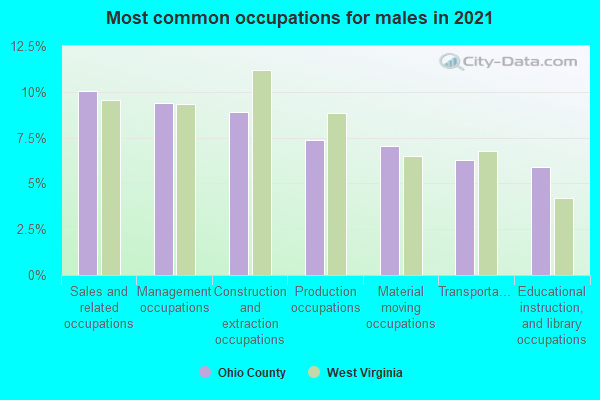 Most common occupations for males in 2022