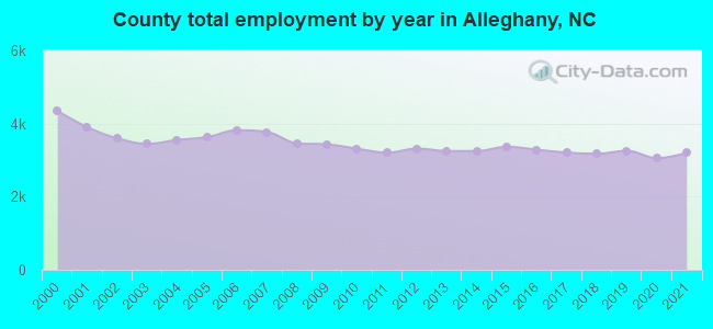 County total employment by year in Alleghany, NC