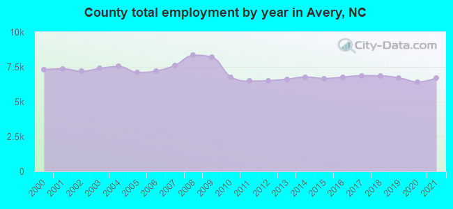 County total employment by year in Avery, NC
