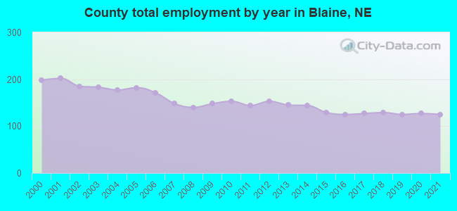 County total employment by year in Blaine, NE