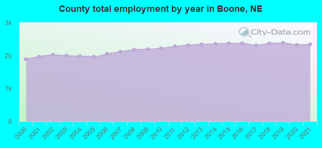 County total employment by year in Boone, NE