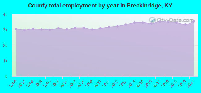 County total employment by year in Breckinridge, KY