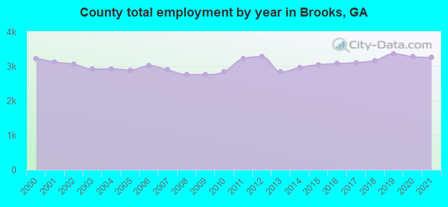 County total employment by year in Brooks, GA