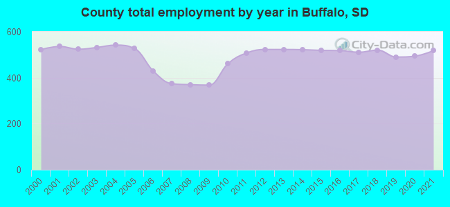 County total employment by year in Buffalo, SD