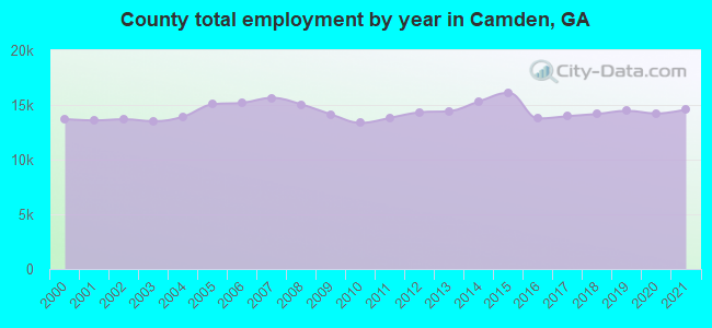 County total employment by year in Camden, GA