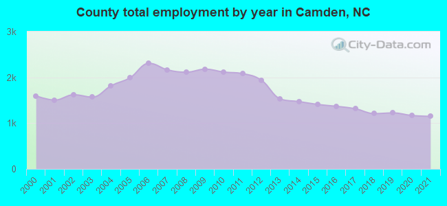 County total employment by year in Camden, NC
