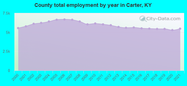 County total employment by year in Carter, KY