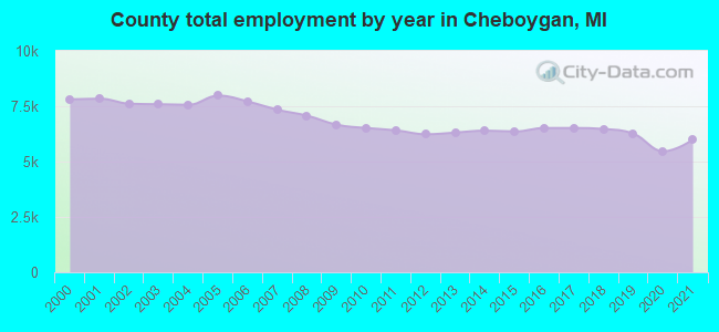 County total employment by year in Cheboygan, MI