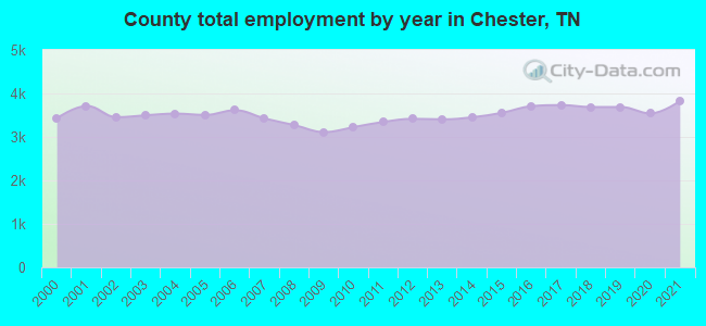 County total employment by year in Chester, TN