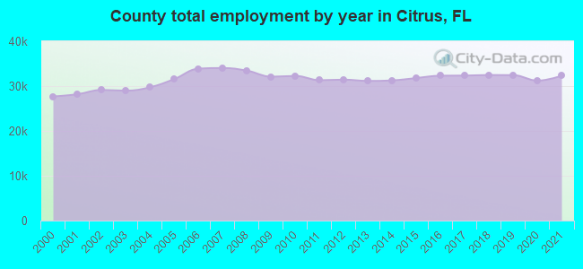 County total employment by year in Citrus, FL
