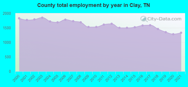 County total employment by year in Clay, TN