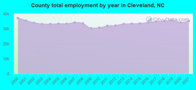 County total employment by year in Cleveland, NC