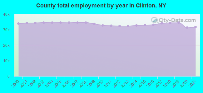 County total employment by year in Clinton, NY