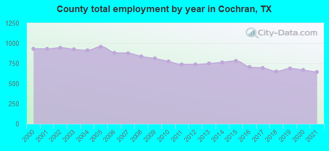 County total employment by year in Cochran, TX