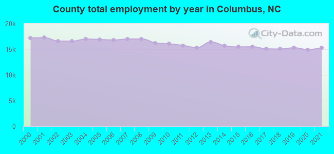 County total employment by year in Columbus, NC