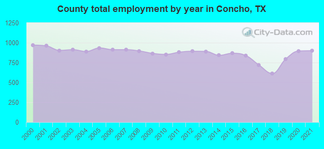 County total employment by year in Concho, TX