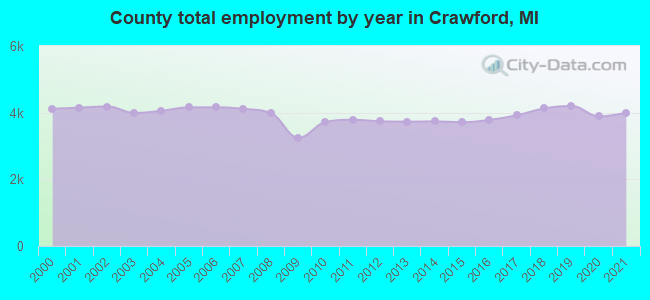 County total employment by year in Crawford, MI