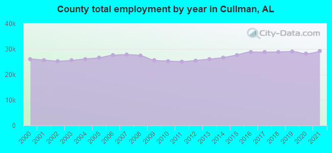 County total employment by year in Cullman, AL
