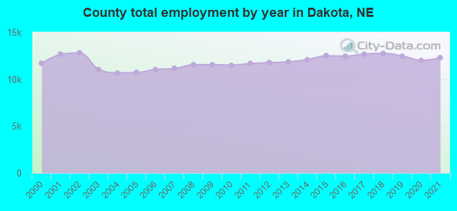 County total employment by year in Dakota, NE
