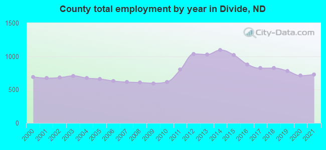 County total employment by year in Divide, ND