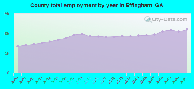 County total employment by year in Effingham, GA