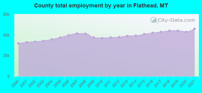 County total employment by year in Flathead, MT