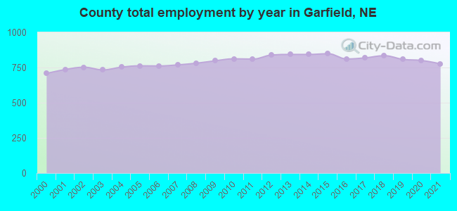 County total employment by year in Garfield, NE